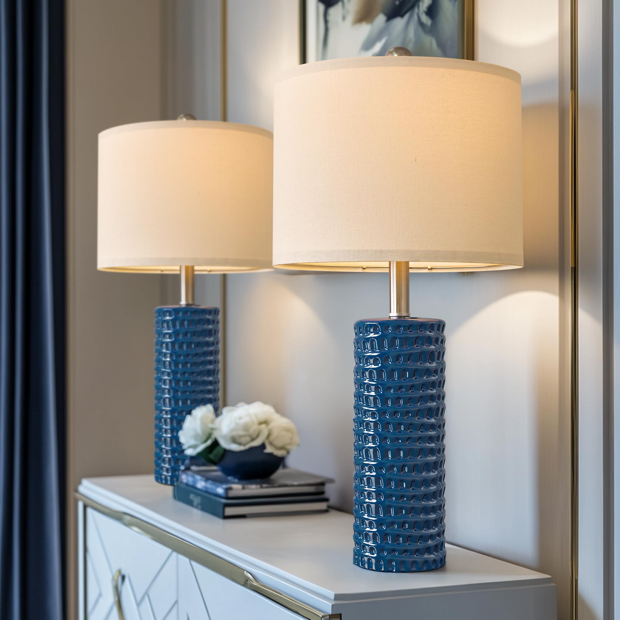 24.75" Modern Accent Ceramic Table Lamp Set of 2 for Bedroom Desk Decor