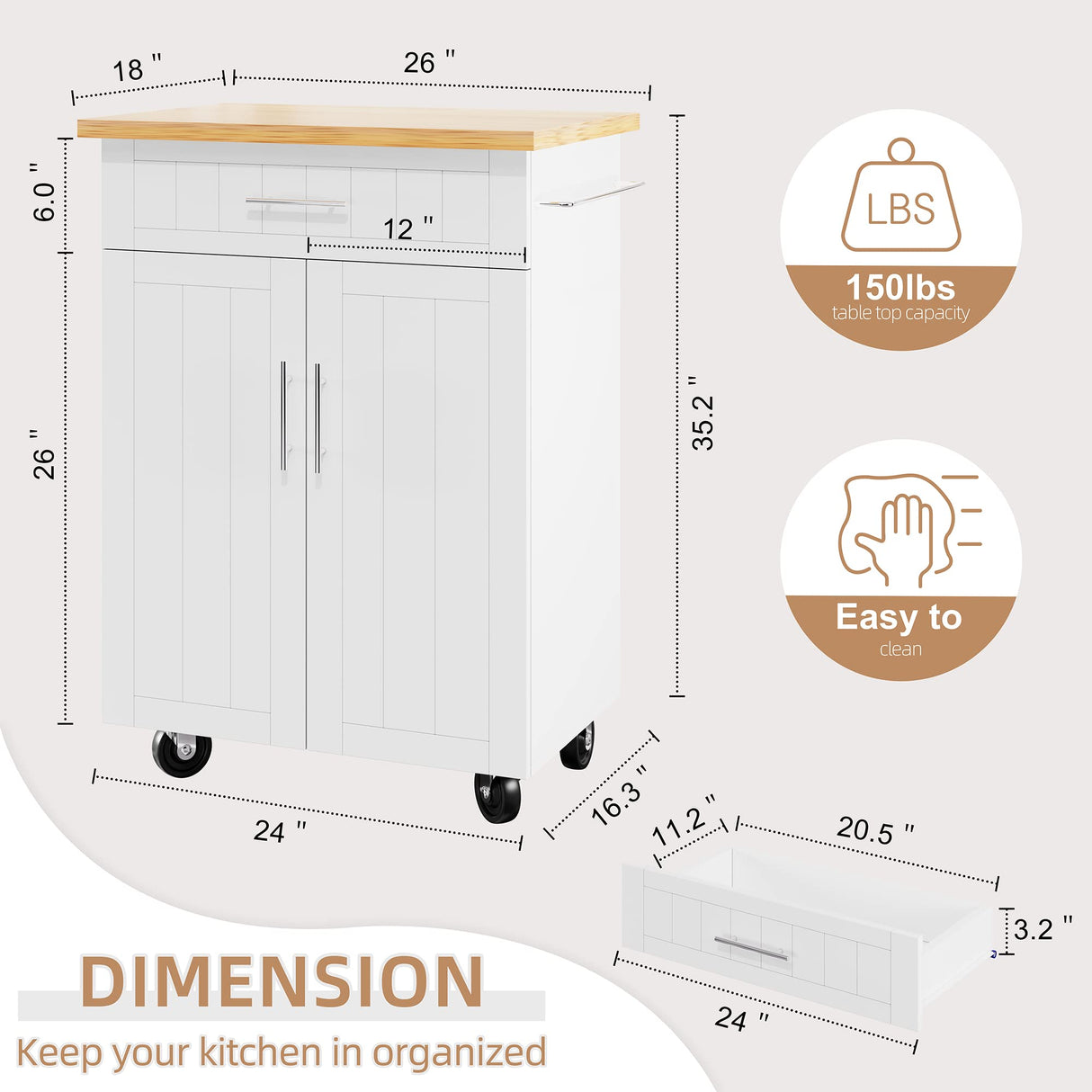 Kitchen Island Cart with Storage,Rolling Side Table on Wheels