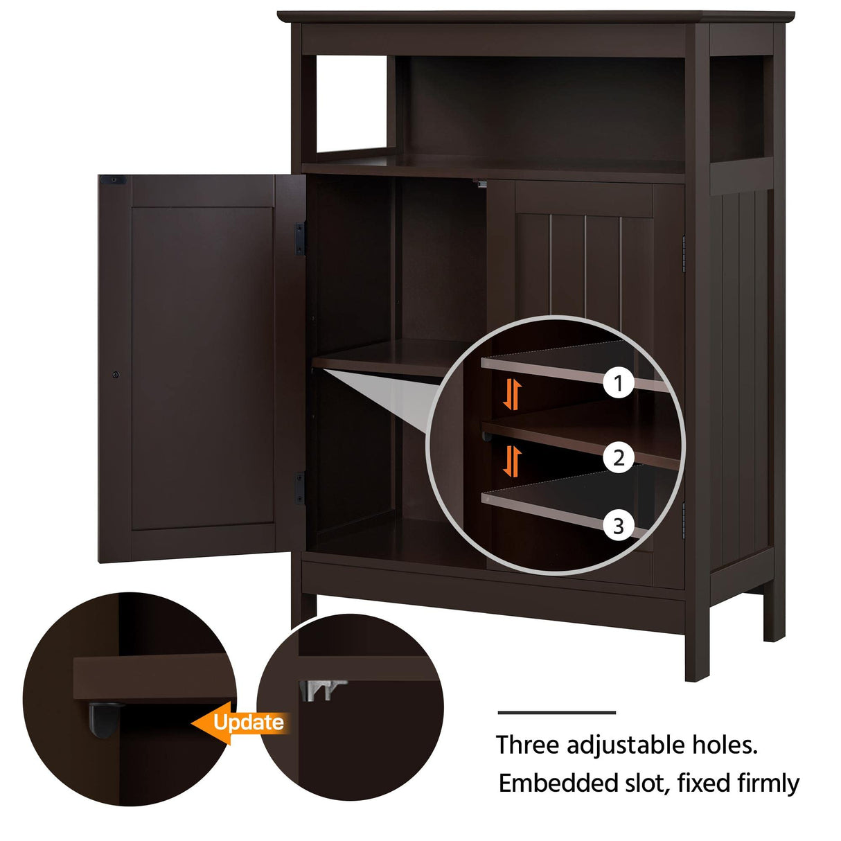 Bathroom Floor Storage Cabinet, Wooden Free Standing Storage Organizer with 2 Doors & Adjustable Shelf for Living Room,