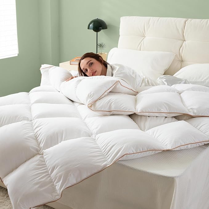 Feather Fiber Comforter Queen Size Duvet Insert for All Season, 100% Cotton Hotel