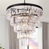 10 Light Large Crystal Chandelier 31.5 inch, 5-Tier Contemporary Modern Black Crystal