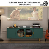 Modern TV Stand for TVs up to 70+ inch, Glass Door Television Console Table