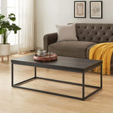 Natural Oak Coffee Table for Living Room, 47" Modern Industrial Rectangular Wood