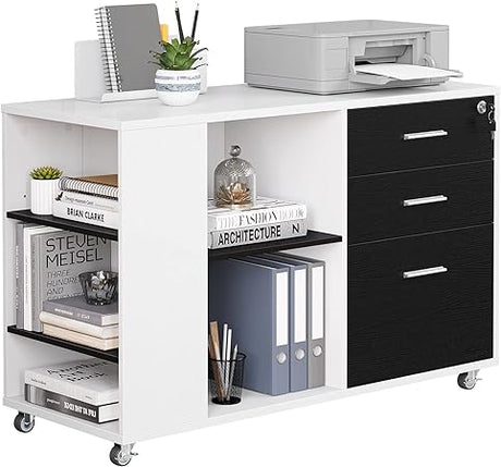 File Cabinet, Mobile Lateral Filing Cabinet with Lock for Home Office