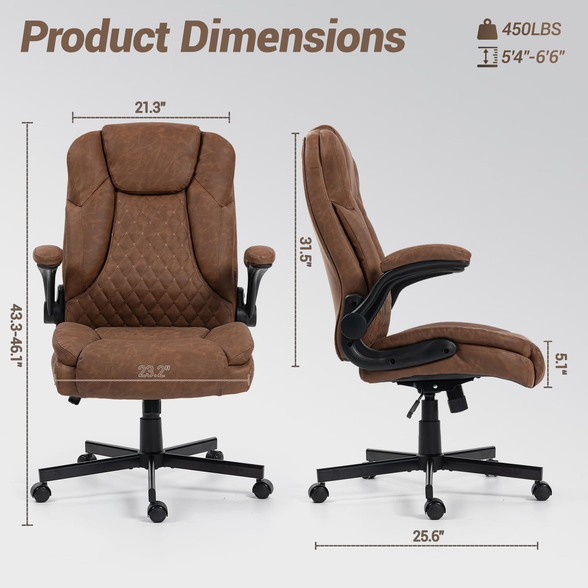 450 LBS Big and Tall Office Chair with Flip-Up Armrests