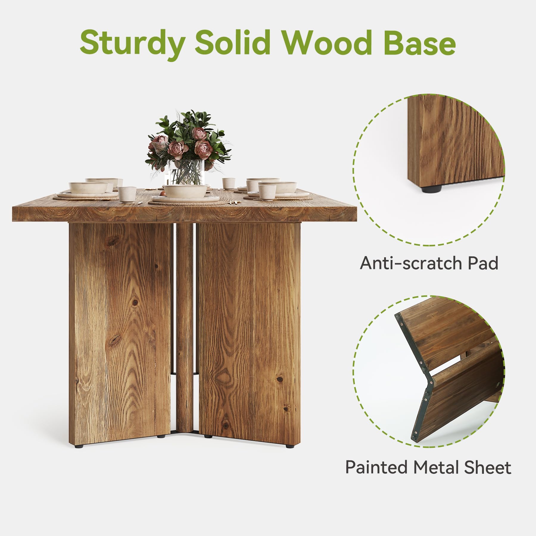 63-Inch Solid Wood Farmhouse Dining Table for 4-6