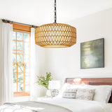 Farmhouse Chandelier Light Fixture, 5-Light Rattan Boho Chandeliers for Dining Room