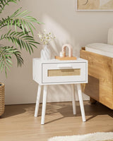 Bedroom Nightstands Wooden Night Stands with Rattan Weaving Drawer Home Bedside End Table for Bedroom Storage