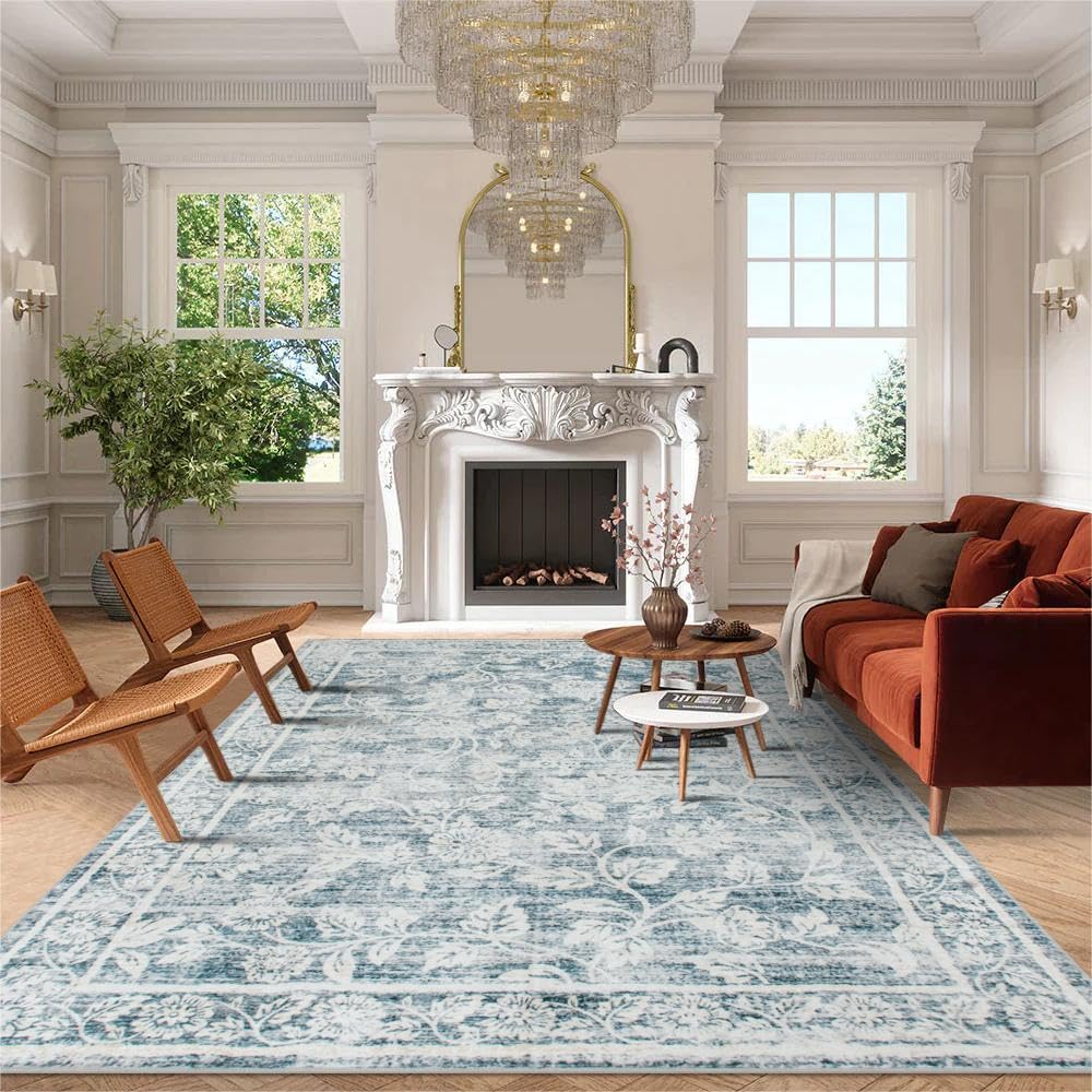 8 x 10 Area Rugs for Living Room, Soft Machine Washable Area Rugs Blue Area Rug for