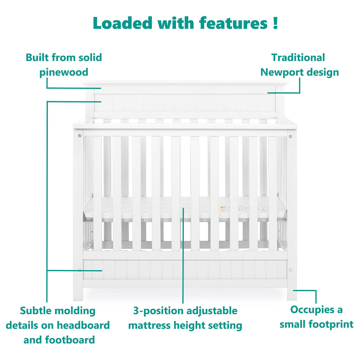 Harbor 4-in-1 Convertible Mini Crib in White, Greenguard Gold Certified