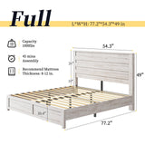 Farmhouse Full Bed Frame with 49" Tall Headboard, Wooden Platform Bed with Hidden