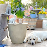 COSIEST Outdoor Shaped Side Table with Concrete Top & Hemp Rope Handles, 17'' Patio Accent Table for Garden - Bircata