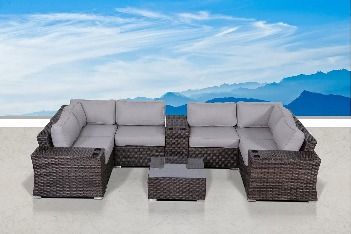 Outdoor Patio Furniture Sets [CM-9080] Brown 10 Piece Sectional Seating Group