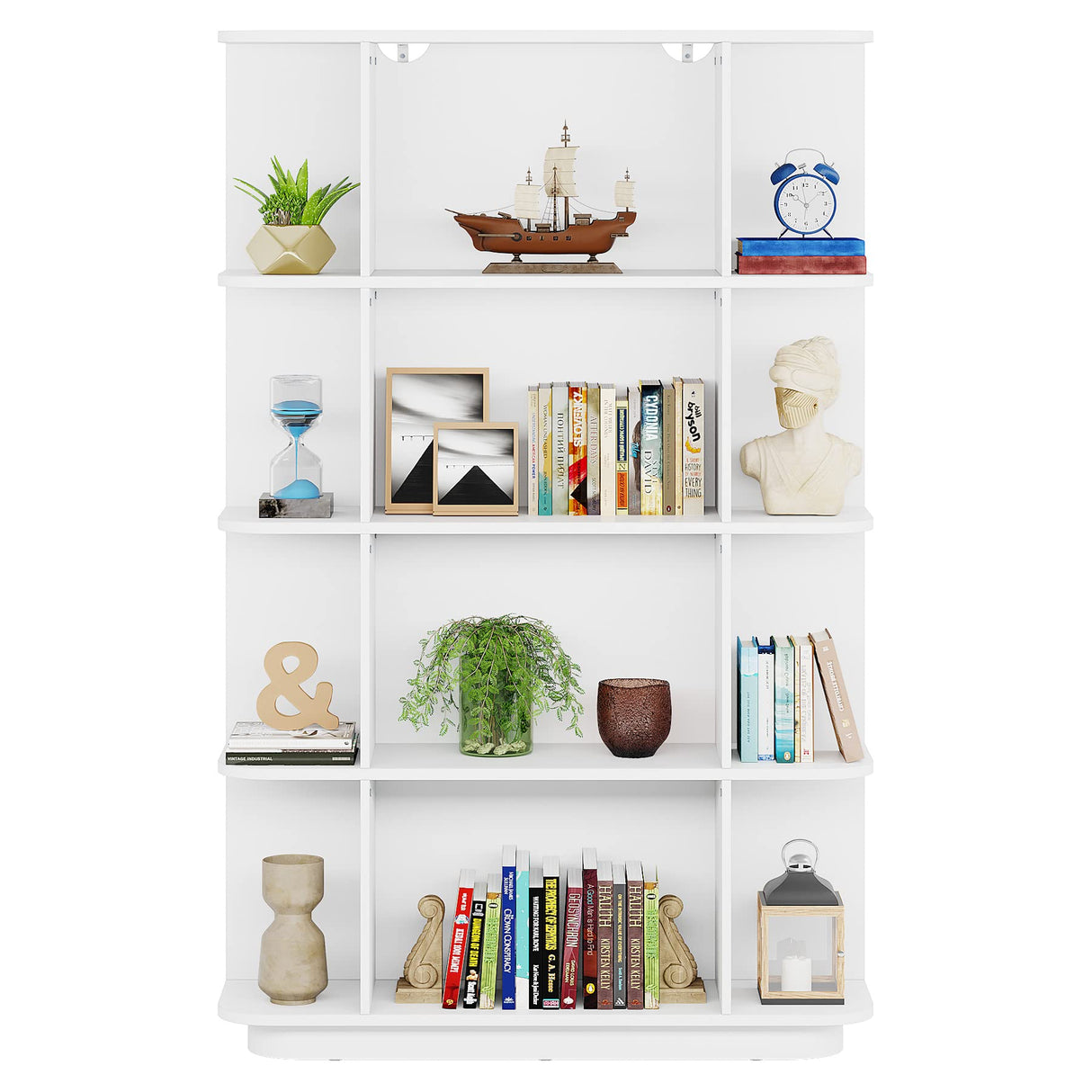 LITTLE TREE 5-Shelf Tall White Bookshelf Wood Bookcase