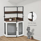 Small Corner Dog Crate Furniture with Glass Shelves