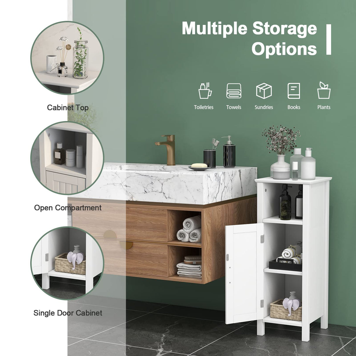 Bathroom Floor Cabinet, Multifunctional Storage Cabinet, Anti-Tipping Device,