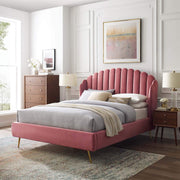 Lana Queen Wingback Platform Bed - Dusty Rose Velvet