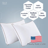 Goose Feathers Down Pillows - Made in USA Soft Fluffy Medium Firm Hotel Pillow