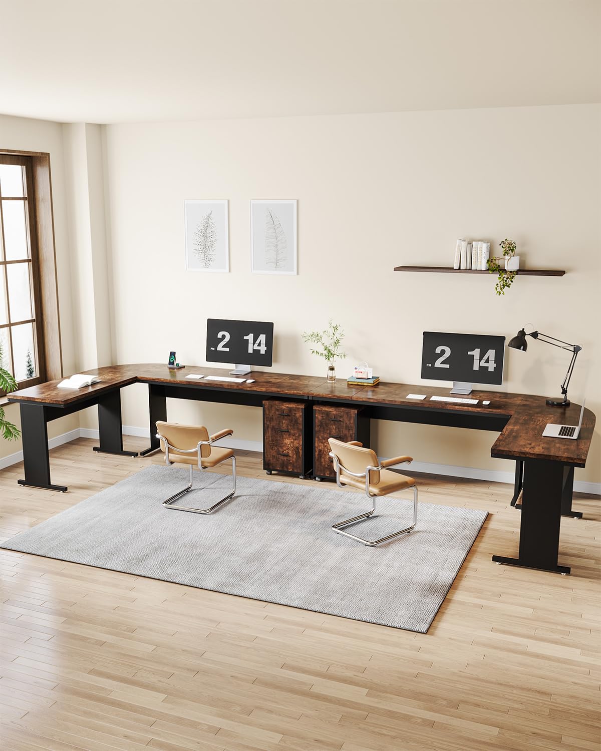 ProWork L-Shaped Executive Desk with Hutch, 5 Shelf Bookcase, and Lateral File Cabinet