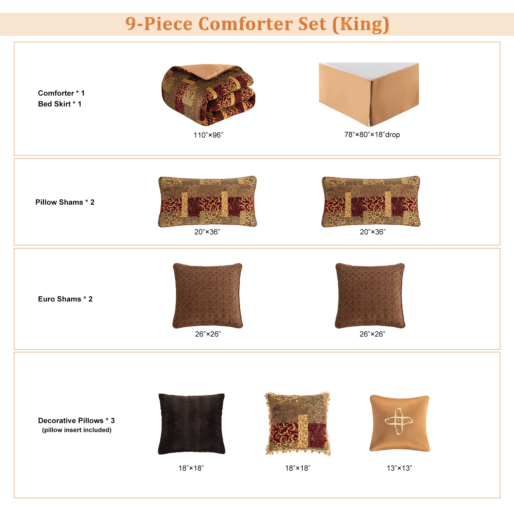 9-Piece Jacquard Luxury Patchwork Comforter Set - King