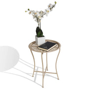 Atlantic Daisy Tray Table, Heavy - Duty Metal Construction, UV - Coated for Outdoor Use, Foldable Stand with Removable Daisy Pattern Top Tray, PN 82050198 in Stone - Bircata