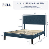 Full Size Bed Frame Upholstered Platform Bed with Adjustable Headboard, Button Tufted,