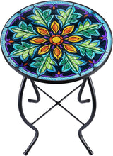 Outdoor Side Table Mosaic End Table Patio Side Table Small End Table Glass Top Round