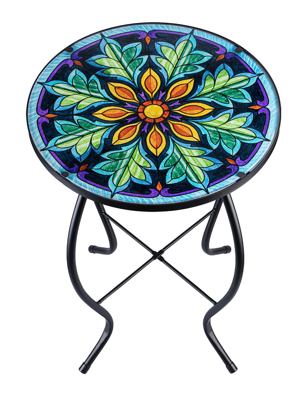 Outdoor Side Table Mosaic End Table Patio Side Table Small End Table Glass Top Round