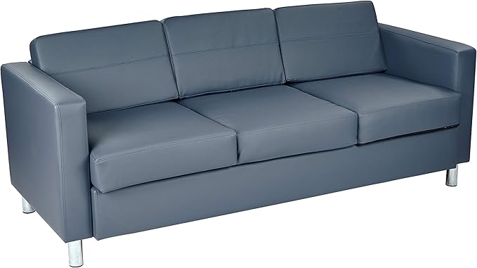 Sofa with Padded Box Spring Seats and Silver Finish Legs, Dillon Lipstick Faux Leather