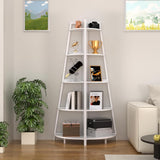 Corner Shelf White, 5 Tier Bookshelf, 70.8 Inch Tall Bookcase,