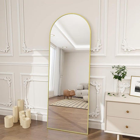 34"x76" Arched Full Length Mirror, Black Large Floor Mirror with Aluminum Alloy Frame Standing Hanging or Leaning Wall-Mounted Mirror