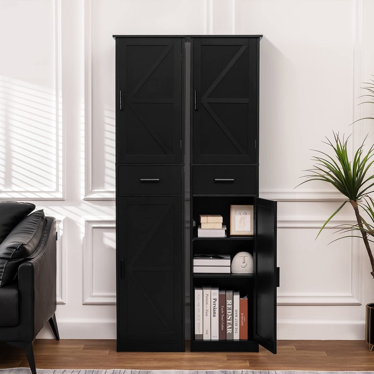 Tall Bathroom Cabinet, Storage Cabinet with 6 Shelves & Drawer