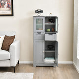 Bathroom Floor Storage Cabinet - Freestanding Cabinet with 2 Glass Doors, 2 Drawers