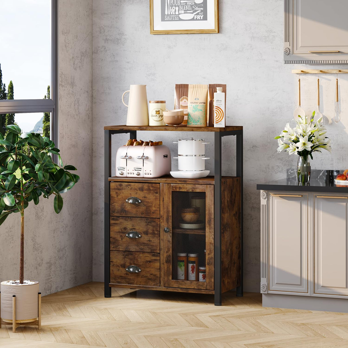 Storage Cabinet, Bathroom Storage Cabinet Organizer with 3 Removable Drawers and 1 Door,