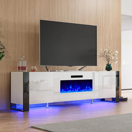 Fireplace TV Stand with 36" Fireplace, 70" Modern High Gloss Entertainment