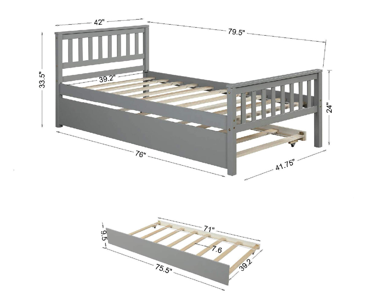 Wood Platform Bed Frame with Headboard and Footboard, Twin Bed Frame with Trundle