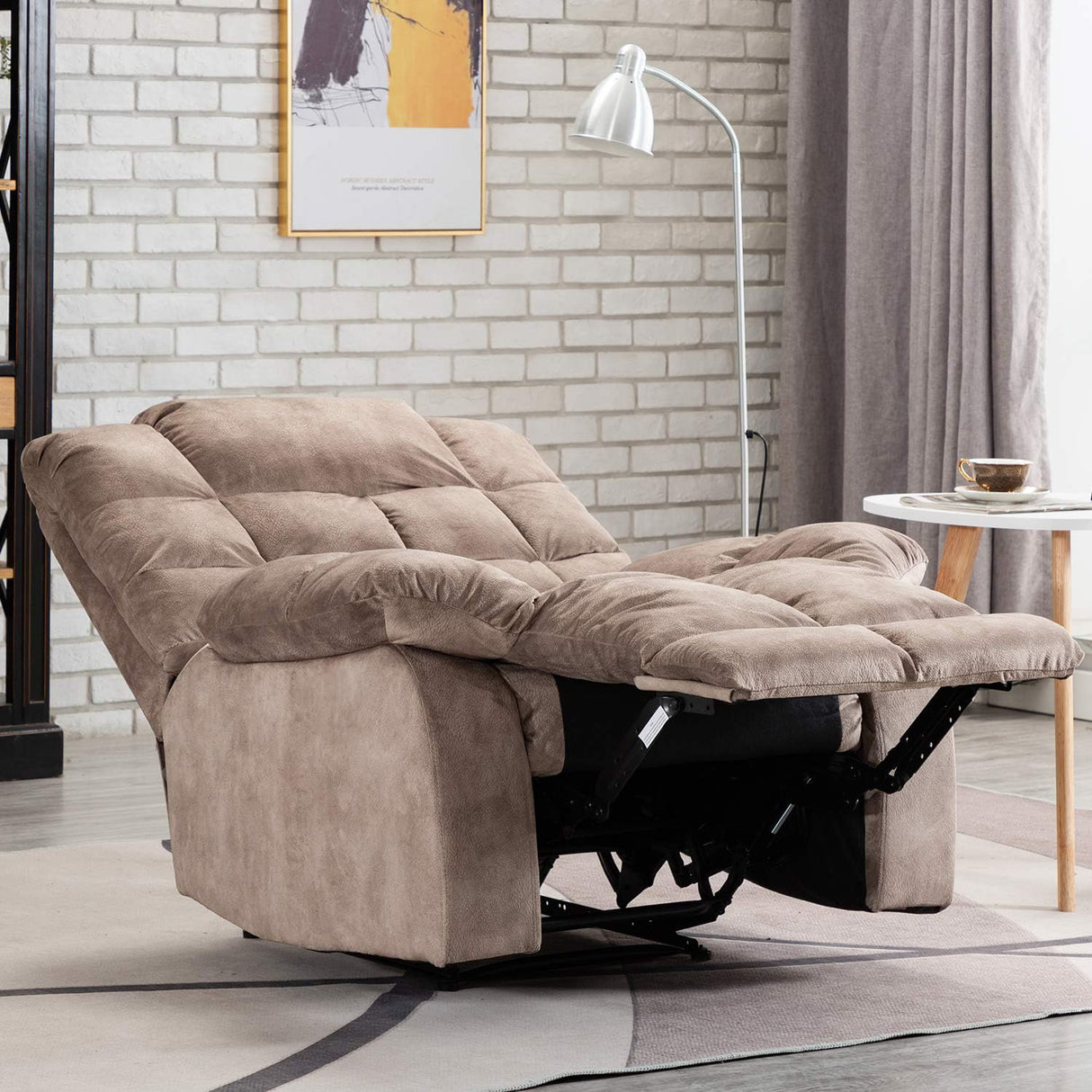 Single Recliner Chairs for Living Room Overstuffed Breathable Fabric Reclining Chair