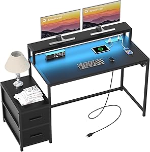 Small Desk for Bedroom, 39.4 inch Computer Desk with 2 Drawers, Gaming Desk