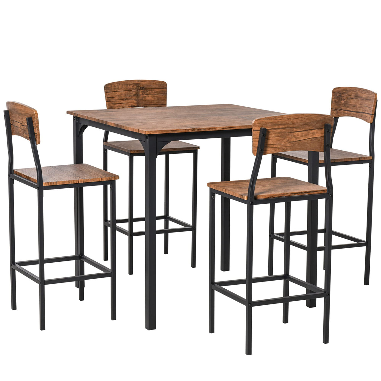 Counter Height Bar Table Set for 4, Square Kitchen Table and Chairs Set with Footrest