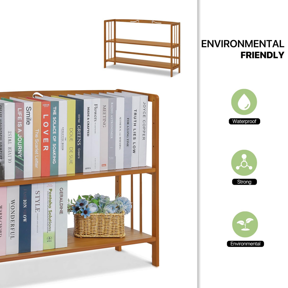 2-Tier Bamboo Open Bookshelf Adjustable Multifunctional Shelving Unit Freestanding Shelf