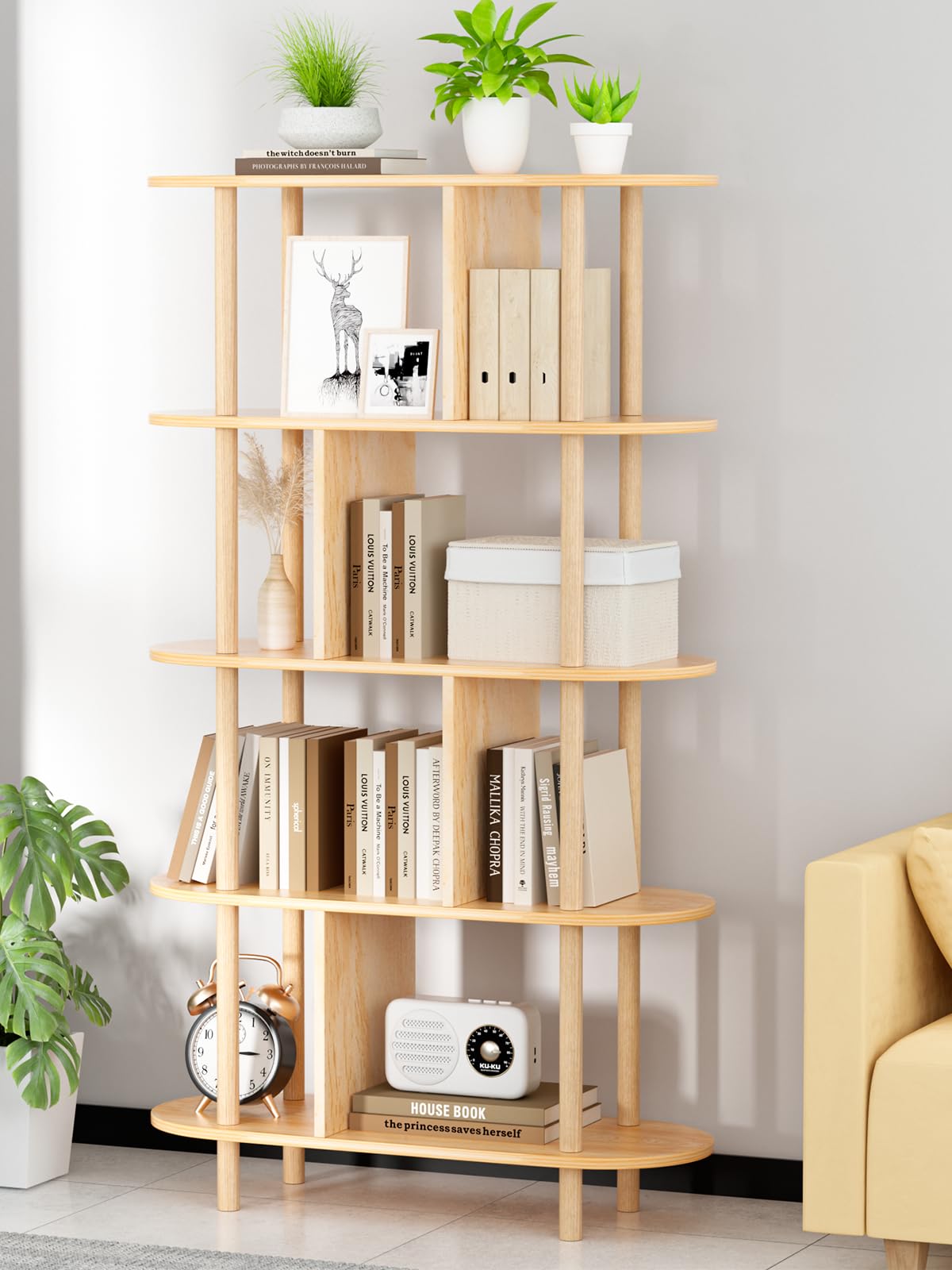 5-Tier Wooden Shelf Bookcase, Modern Open Bookshelf, Freestanding Storage Organizer Shelves