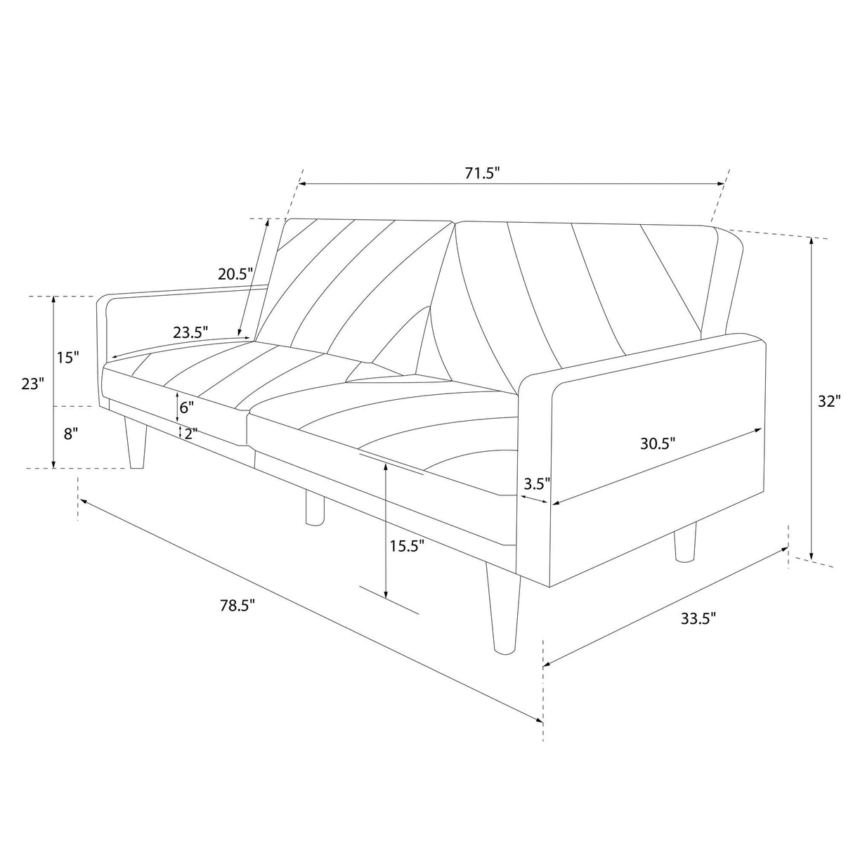 Paxson Convertible Futon Couch Bed with Linen Upholstery and Wood Legs -