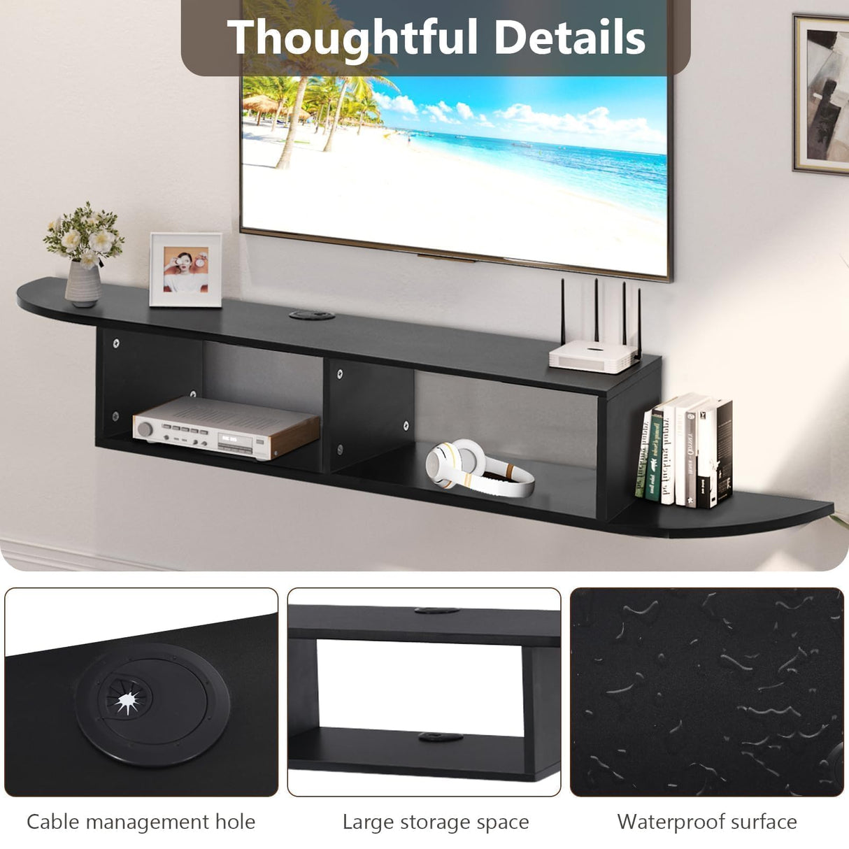 Floating TV Shelf with Open Storage, Floating Entertainment Center for TVs Up to 55 Inches, Floating TV Stand