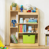 Bookshelf with Organizer, Wood Display Shelf Stand for Small Space Multifunction Storage Cabinet for Playroom, Bedroom, Natural