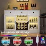 Wine Bar Cabinet with LED Light, Home Coffee Cabinet with Wine and Glass Rack