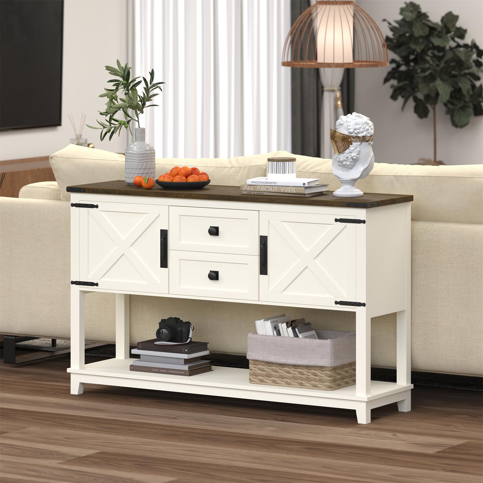 47 Inchs Farmhouse Entryway Table with 2 Drawers, Long Sofa Console Table