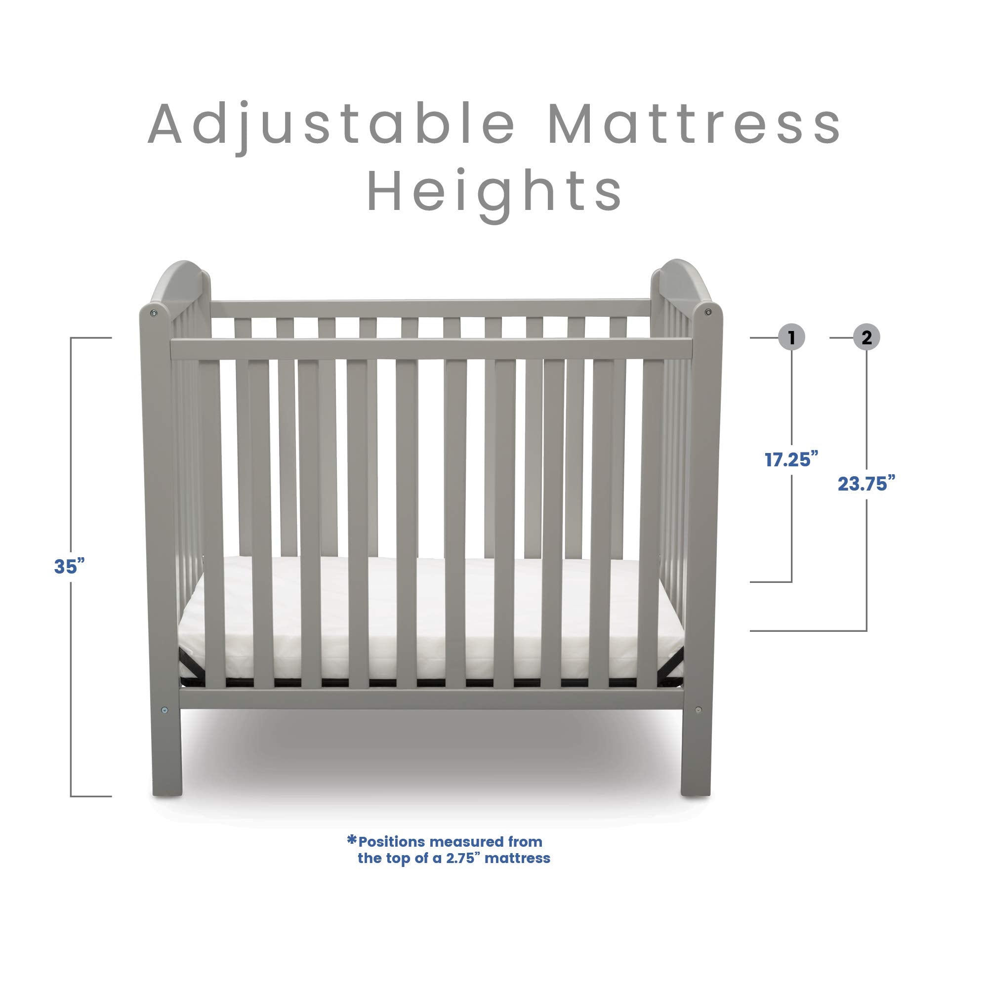 Emery Mini Convertible Baby Crib with 2.75-inch Mattress, Grey