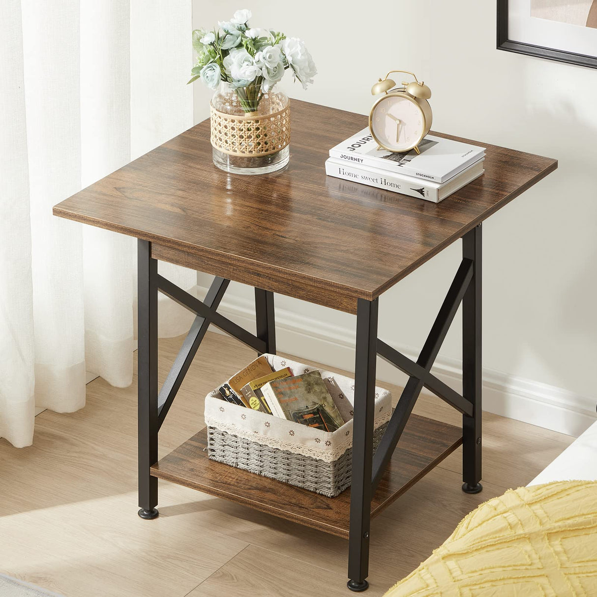 End Table 24 inch Industrial Design Side Table with Storage Shelf for Living Room