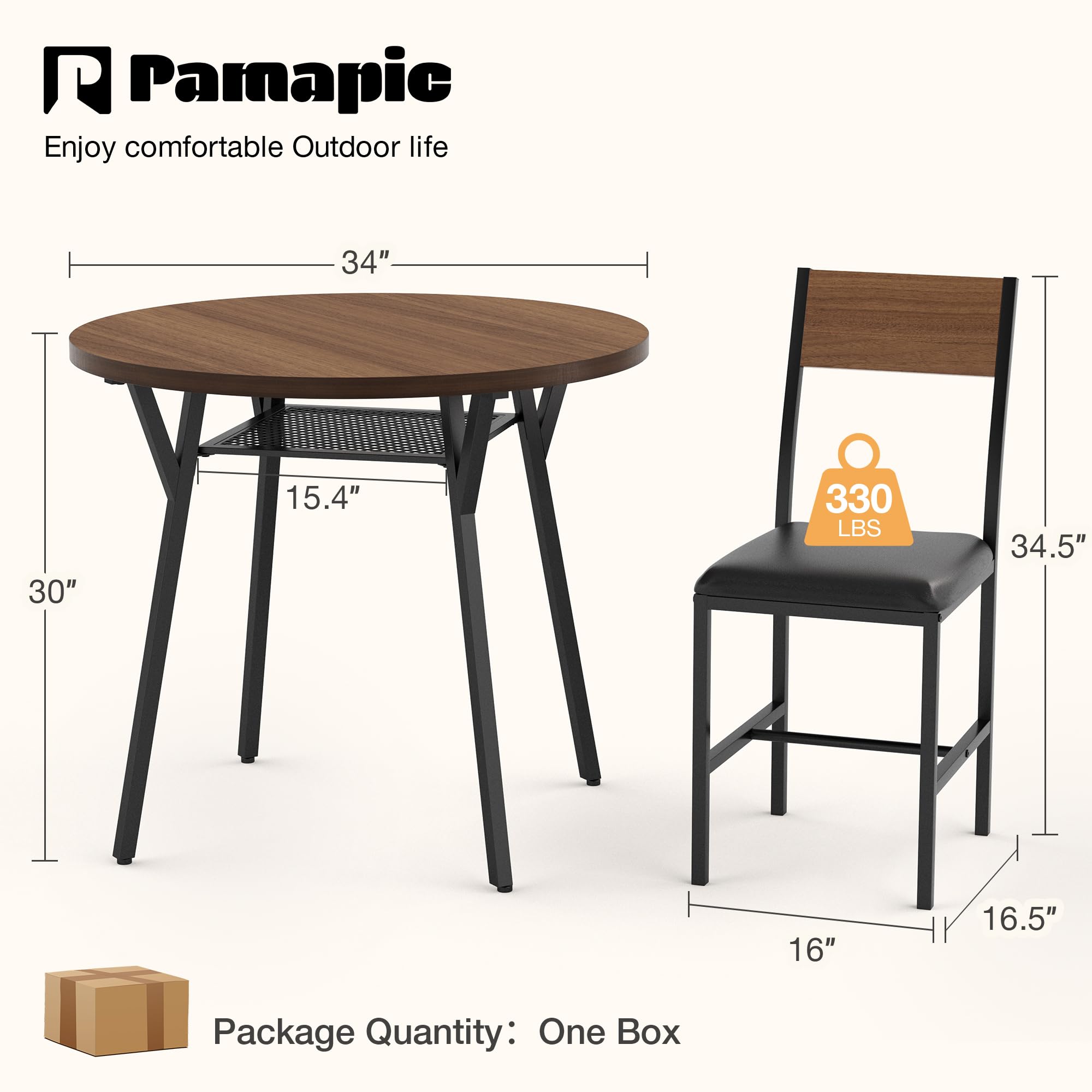 Round Dining Table Set for 4 with Pedestal Base - Walnut