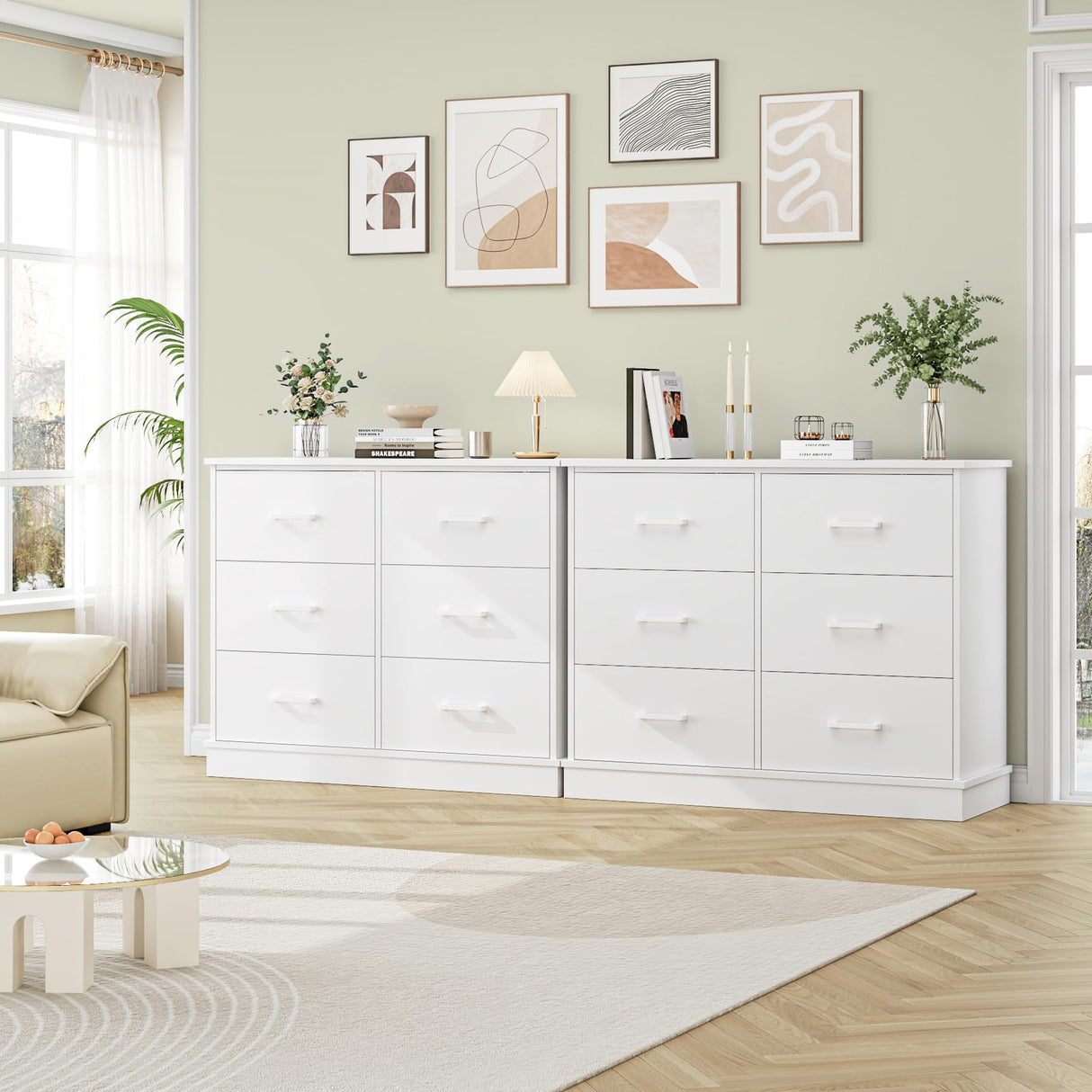 White Dresser 6 Drawer Dresser, White Chest of Drawers Modern Dresser